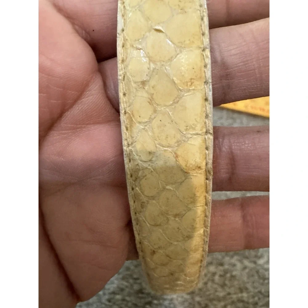 Dame Genuine Snakeskin Women's Yellow Belt Deco Gold Silver Hook Buckle‎